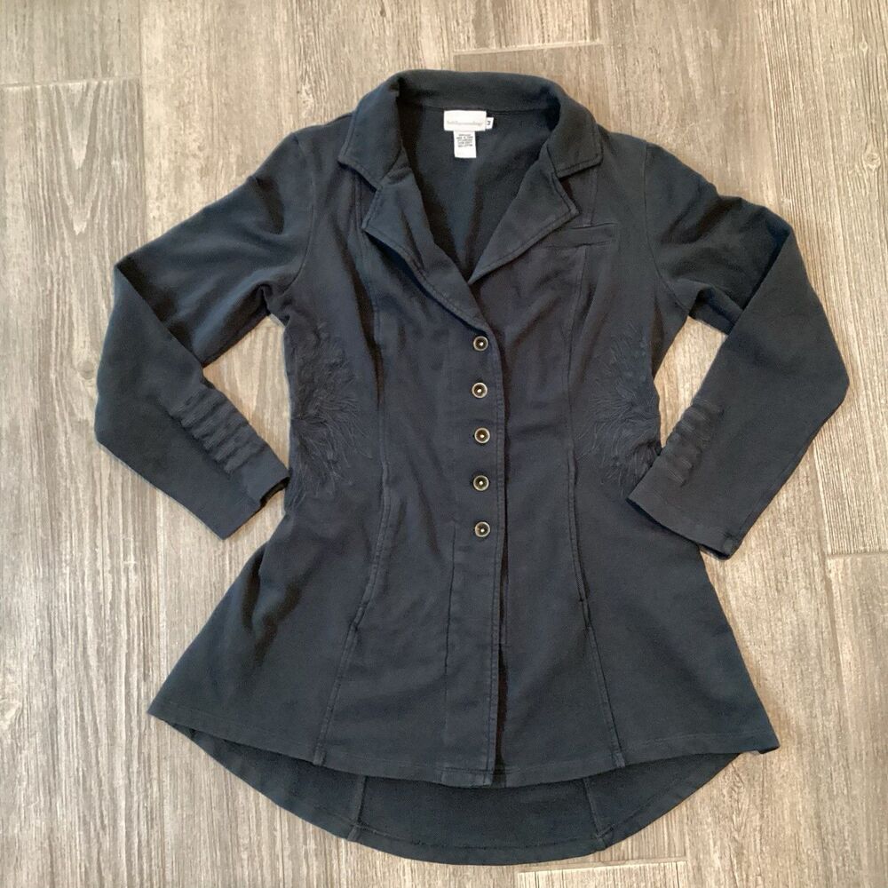 Soft Surroundings Tallulah Military Jacket Sweater Size Medium Embroidered Gray - Picture 2 of 11
